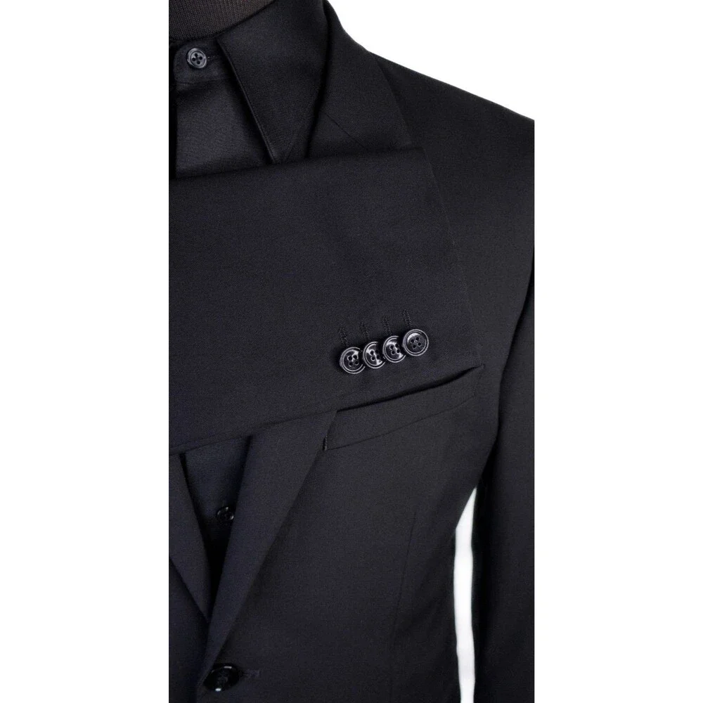 H&M Mens Blazer Jacket Size 42R Skinny Fit Black Sport Coat Two Button Poly